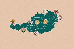 Landkarte Österreichs mit Brei-Rezepten zu jedem Bundesland