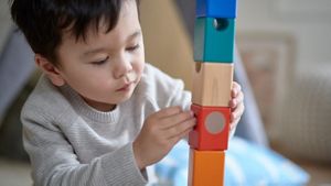 Toddler Playing With Building Blocks
