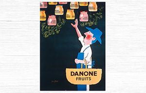 Affiche publicitaire pour le Danone aux fruits par Raymond Savignac Affiche publicitaire pour le Danone aux fruits par Raymond Savignac